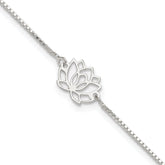 Sterling Silver Lotus with Blue Fabric Tassel 9 inch Plus 1 inch Extender - Total 10 inch Anklet