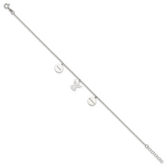 Sterling Silver Faith/Believe/Angel 9 inch Plus 1 inch Extender - Total 10 inch Anklet
