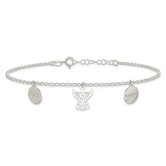 Sterling Silver Faith/Believe/Angel 9 inch Plus 1 inch Extender - Total 10 inch Anklet