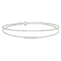 Sterling Silver Beaded 2-Strand 9 inch Plus 1 inch Extender - Total 10 inch Anklet