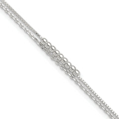 Sterling Silver Beaded 2-Strand 9 inch Plus 1 inch Extender - Total 10 inch Anklet