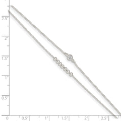 Sterling Silver 2-Strand Beaded CZ 9 inch Plus 1 inch Extender - Total 10 inch Anklet
