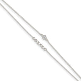 Sterling Silver 2-Strand Beaded CZ 9 inch Plus 1 inch Extender - Total 10 inch Anklet
