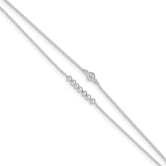 Sterling Silver 2-Strand Beaded CZ 9 inch Plus 1 inch Extender - Total 10 inch Anklet
