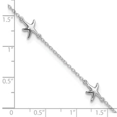 Sterling Silver Rhodium-plated Starfish 9 inch Plus 2 inch Extender - Total 11 inch Anklet