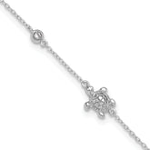 Sterling Silver Rhodium-plated CZ Turtle 9 inch Plus 2 inch Extender - Total 11 inch Anklet