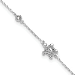 Sterling Silver Rhodium-plated CZ Turtle 9 inch Plus 2 inch Extender - Total 11 inch Anklet