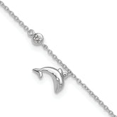 Sterling Silver Rhodium-plated CZ Dolphin 9 inch Plus 2 inch Extender - Total 11 inch Anklet
