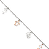 Sterling Silver Rose-tone Seashore Charms 9 inch Plus 1 inch Extender - Total 10 inch Anklet