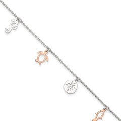 Sterling Silver Rose-tone Seashore Charms 9 inch Plus 1 inch Extender - Total 10 inch Anklet
