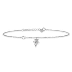 Sterling Silver Rhodium-plated CZ / Palm Tree 9 inch Plus 1 inch Extender - Total 10 inch Anklet