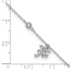 Sterling Silver Rhodium-plated CZ / Palm Tree 9 inch Plus 1 inch Extender - Total 10 inch Anklet