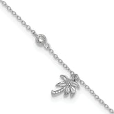 Sterling Silver Rhodium-plated CZ / Palm Tree 9 inch Plus 1 inch Extender - Total 10 inch Anklet