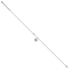 Sterling Silver Rhodium-plated CZ/ Sand Dollar 9 inch Plus 1 inch Extender - Total 10 inch Anklet