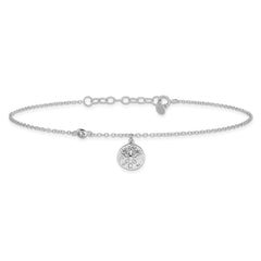 Sterling Silver Rhodium-plated CZ/ Sand Dollar 9 inch Plus 1 inch Extender - Total 10 inch Anklet