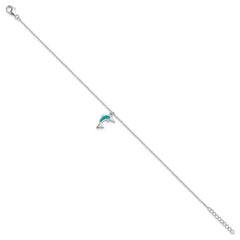 Sterling Silver Rhodium-plated Created Opal Dolphin 9 inch Plus 1 inch Extender - Total 10 inch Anklet