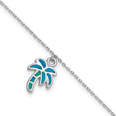 Sterling Silver Rhodium-plated Created Opal Palm Tree 9 inch Plus 1 inch Extender - Total 10 inch Anklet