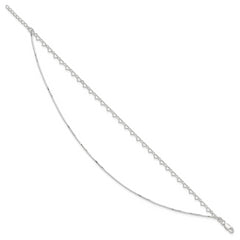 Sterling Silver 2-Strand Heart Link 9 inch Plus 1 inch Extender - Total 10 inch Anklet