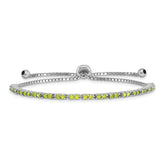 Sterling Silver Rhod-plated August Lime CZ Adjustable Bracelet