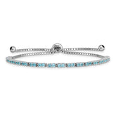 Sterling Silver Rhod-plated December Lt Blue CZ Adjustable Bracelet