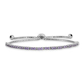 Sterling Silver Rhod-plated February Purple CZ Adjustable Bracelet
