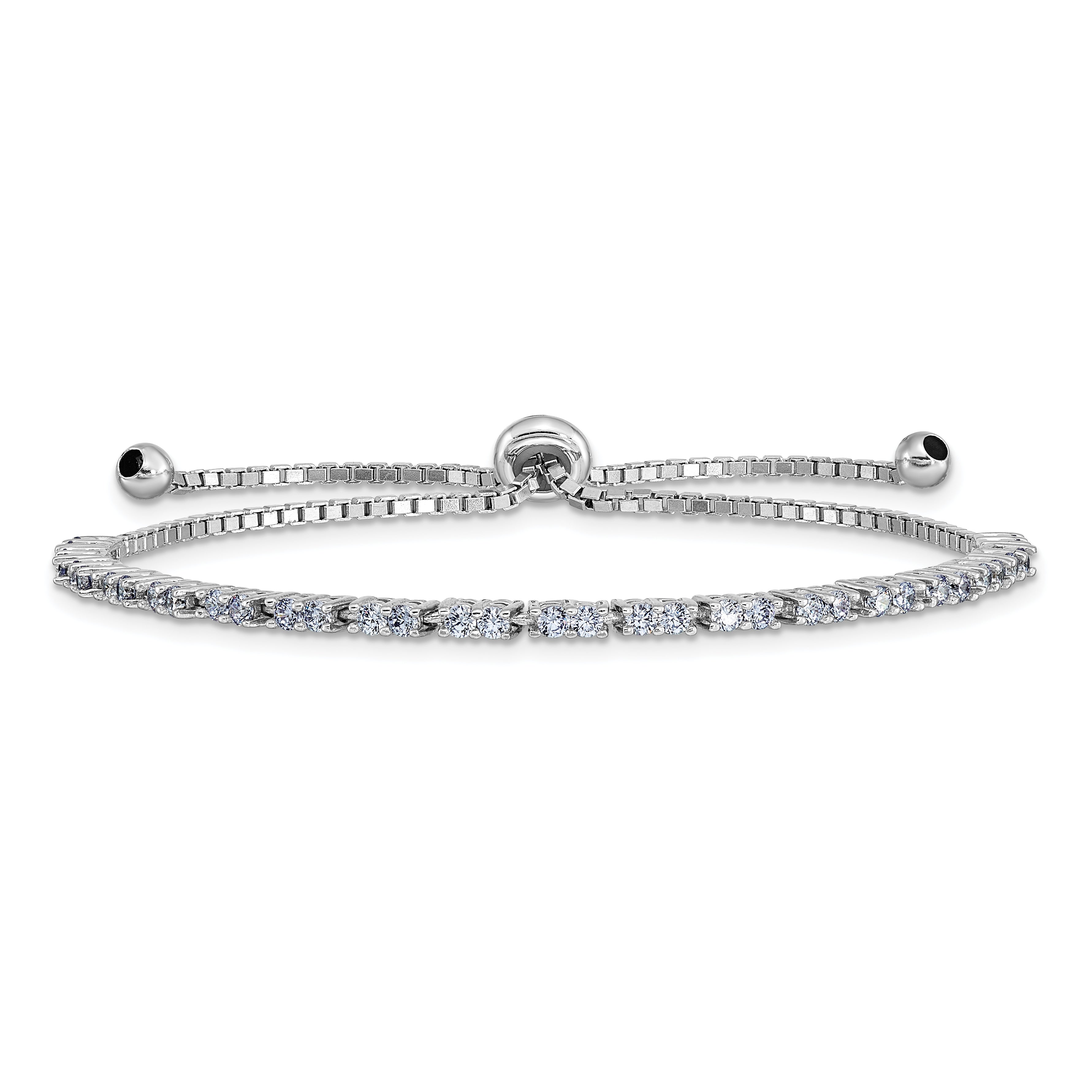 Sterling Silver Rhod-plated June Lavender CZ Adjustable Bracelet