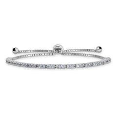 Sterling Silver Rhod-plated June Lavender CZ Adjustable Bracelet