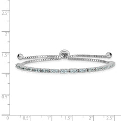 Sterling Silver Rhod-plated March Light Blue CZ Adjustable Bracelet