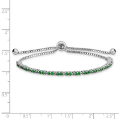 Sterling Silver Rhod-plated May Green CZ Adjustable Bracelet