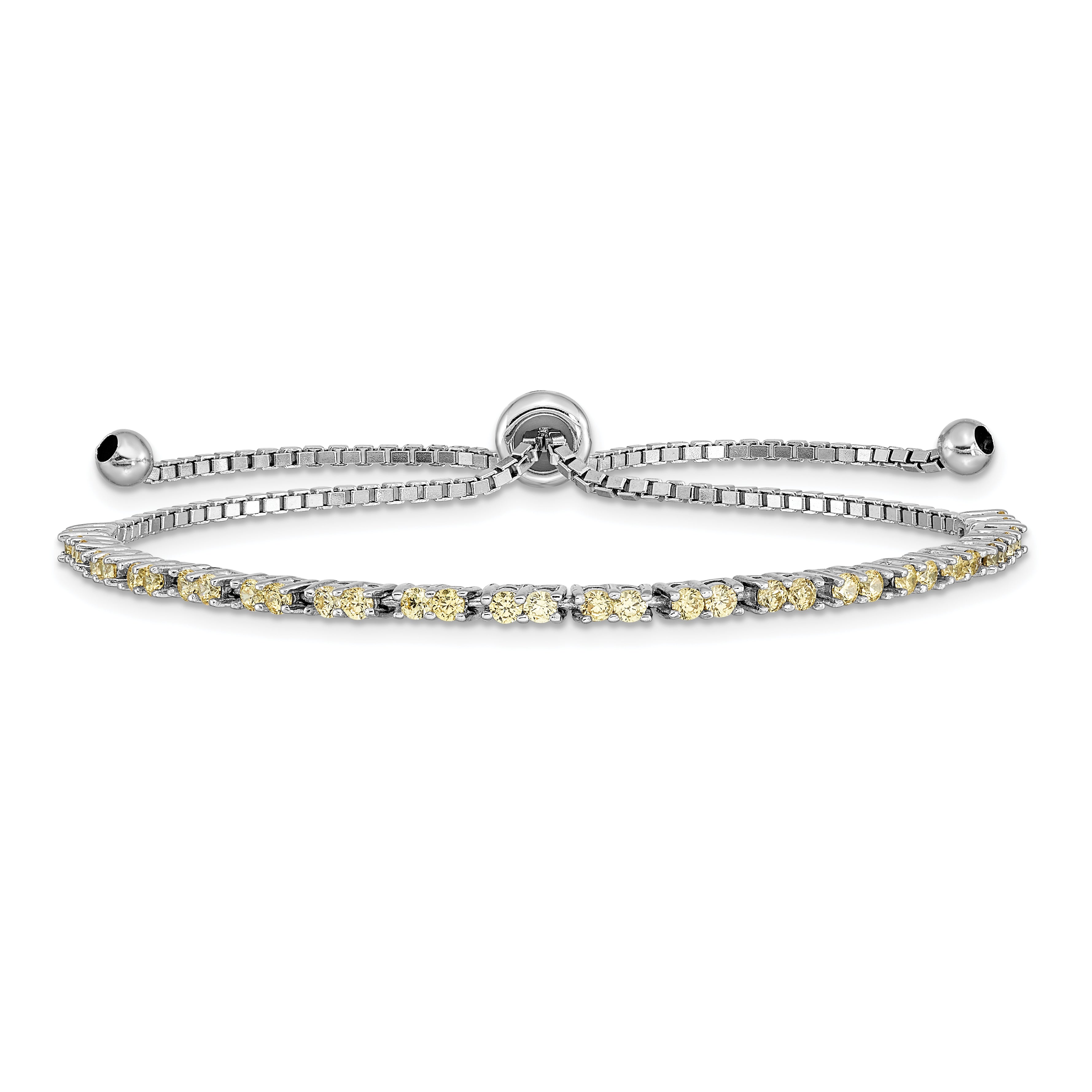 Sterling Silver Rhod-plated November Yellow CZ Adjustable Bracelet