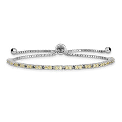 Sterling Silver Rhod-plated November Yellow CZ Adjustable Bracelet