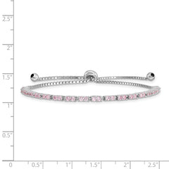 Sterling Silver Rhodium Plated October Pink CZ Adjustable Bracelet