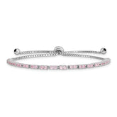 Sterling Silver Rhodium Plated October Pink CZ Adjustable Bracelet