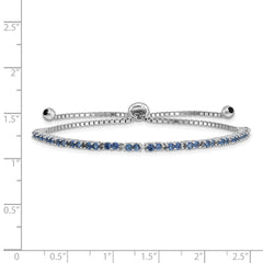 Sterling Silver Rhod-plated September Blue CZ Adjustable Bracelet