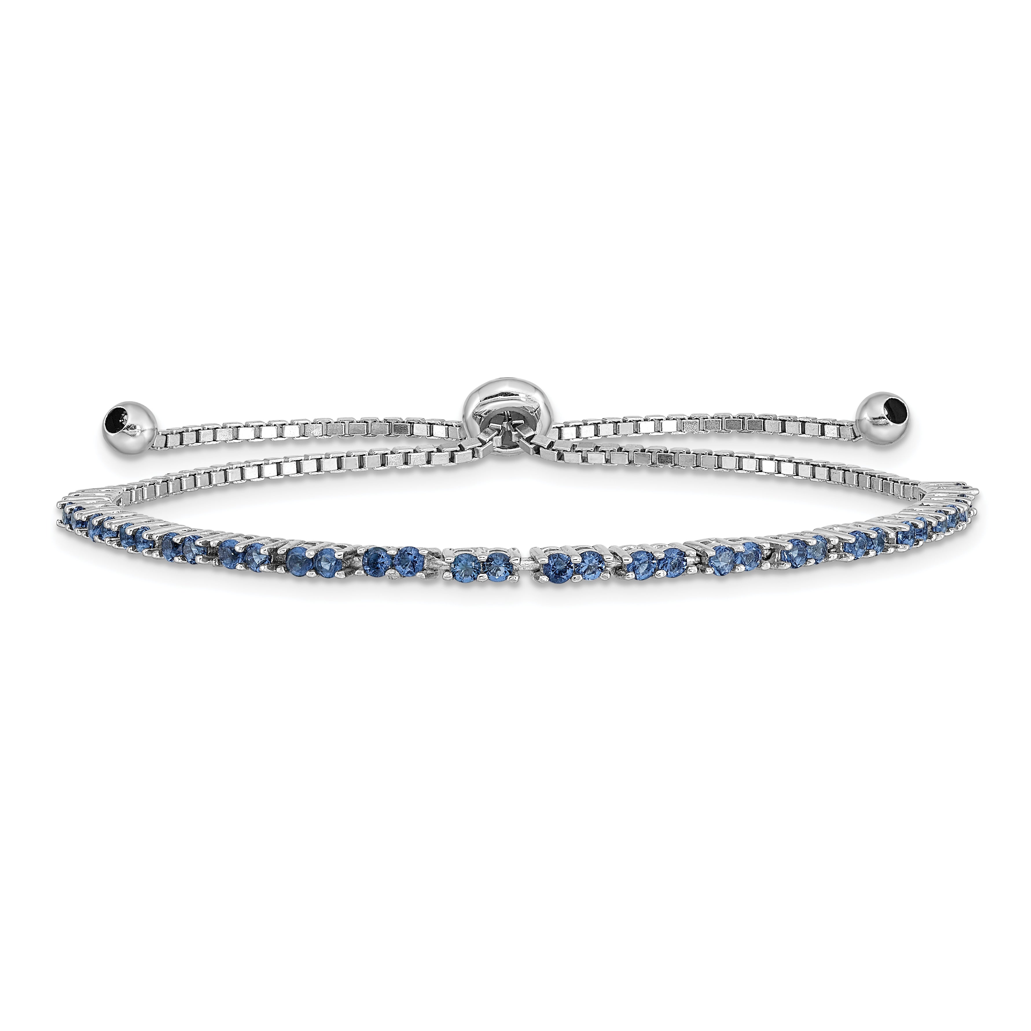 Sterling Silver Rhod-plated September Blue CZ Adjustable Bracelet