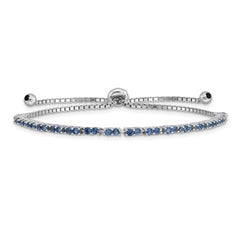 Sterling Silver Rhod-plated September Blue CZ Adjustable Bracelet