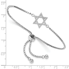 Sterling Silver Rhodium-plated CZ Star of David Adjustable Bracelet