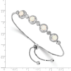 Sterling Silver RH-plated Created Opal and CZ Adjustable Bracelet