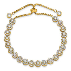 Sterling Silver Gold-tone CZ Halo Adjustable Bracelet