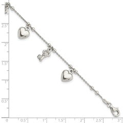 Sterling Silver Rhodium-plated Heart and Key Dangle 6.75in Bracelet