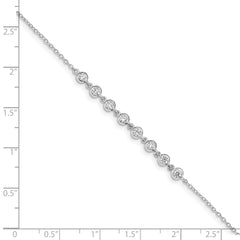 Sterling Silver Rhodium-plated Bezel CZ With .5in ext Bracelet