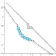 Sterling Silver CZ and Blue Glass Beads With 1in ext. Bracelet