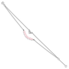Sterling Silver CZ and Pink Glass Beads With 1in ext. Bracelet