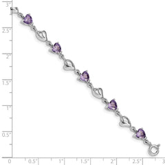Sterling Silver Rhodium-plated With 1in ext Purple Crystal Hearts Bracelet