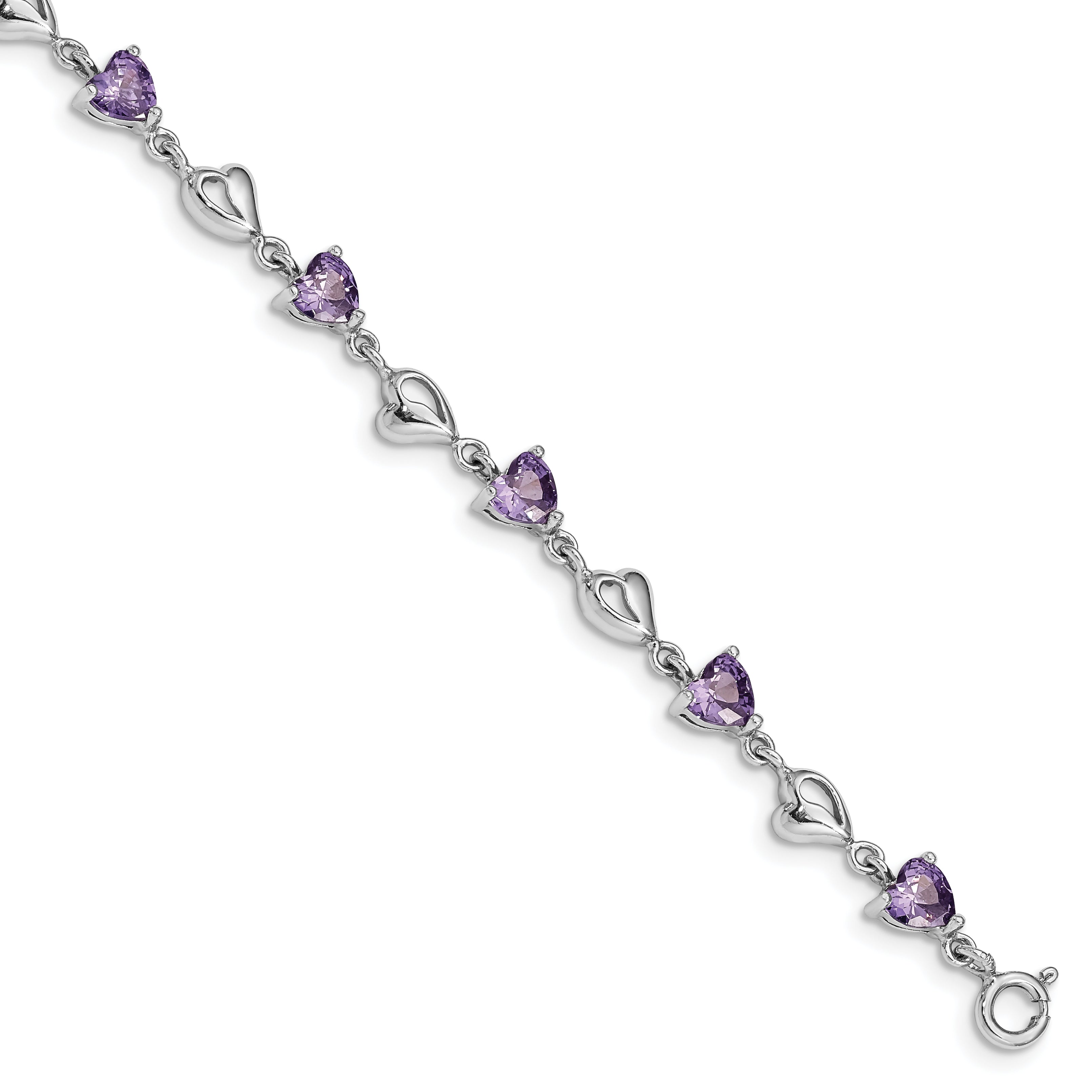 Sterling Silver Rhodium-plated With 1in ext Purple Crystal Hearts Bracelet