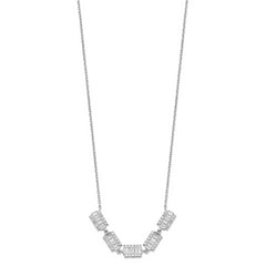 Sterling Silver Rhodium-plated Baguette CZ Bars With 1in ext. Necklace