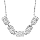 Sterling Silver Rhodium-plated Baguette CZ Bars With  1in ext. Necklace