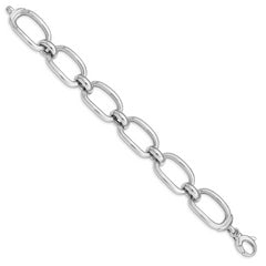 Sterling Silver Rhodium Plated Polished Wide Link Bracelet