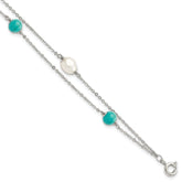 Sterling Silver Rhodium-plated Turquoise/FWC Pearl With 1in Ext Bracelet