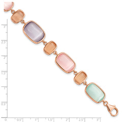 Sterling Silver Rose-tone and Created Cats Eye With 1in ext. Bracelet